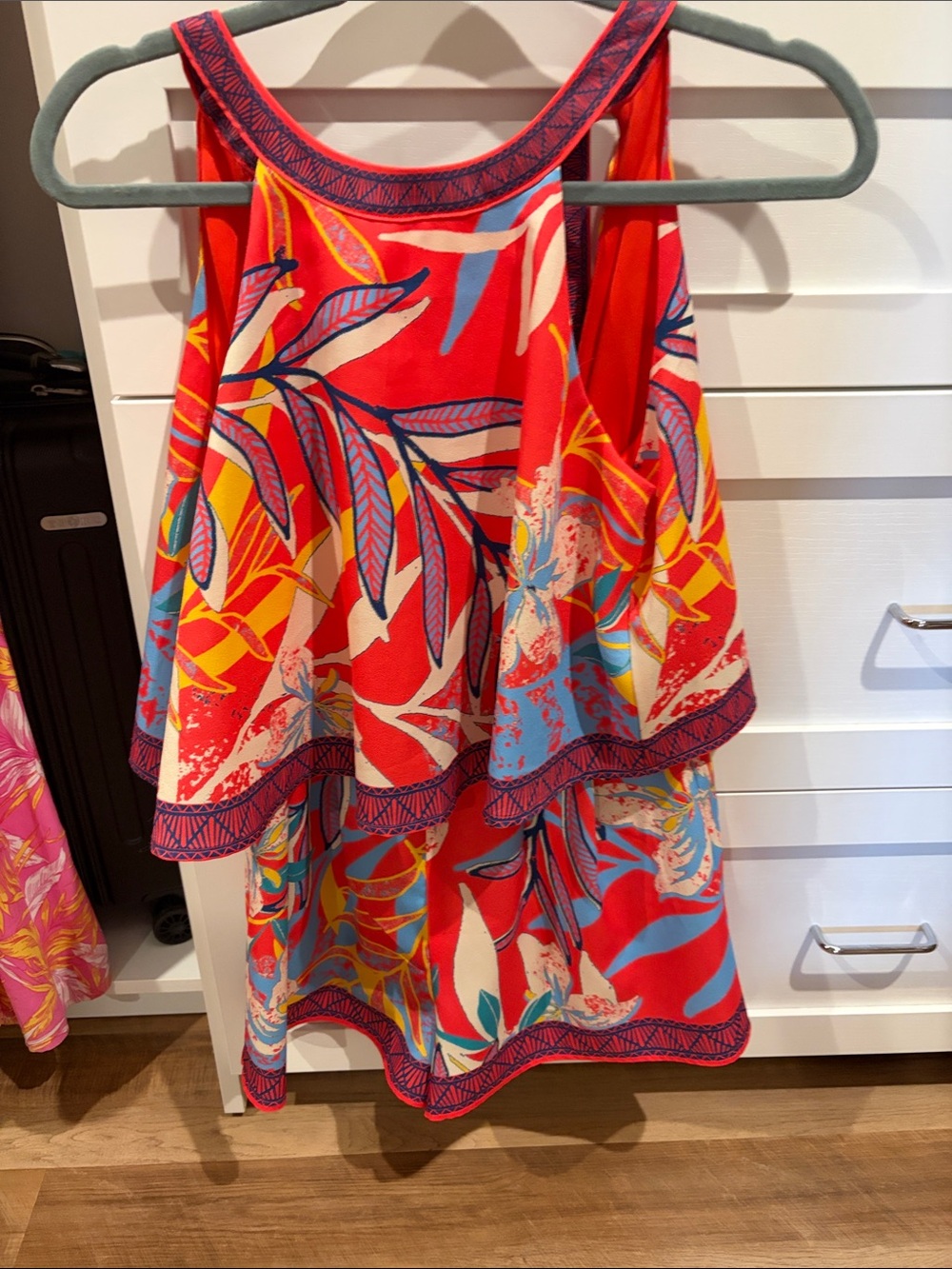 Flying Tomato Red and Blue Tropical Print Dress